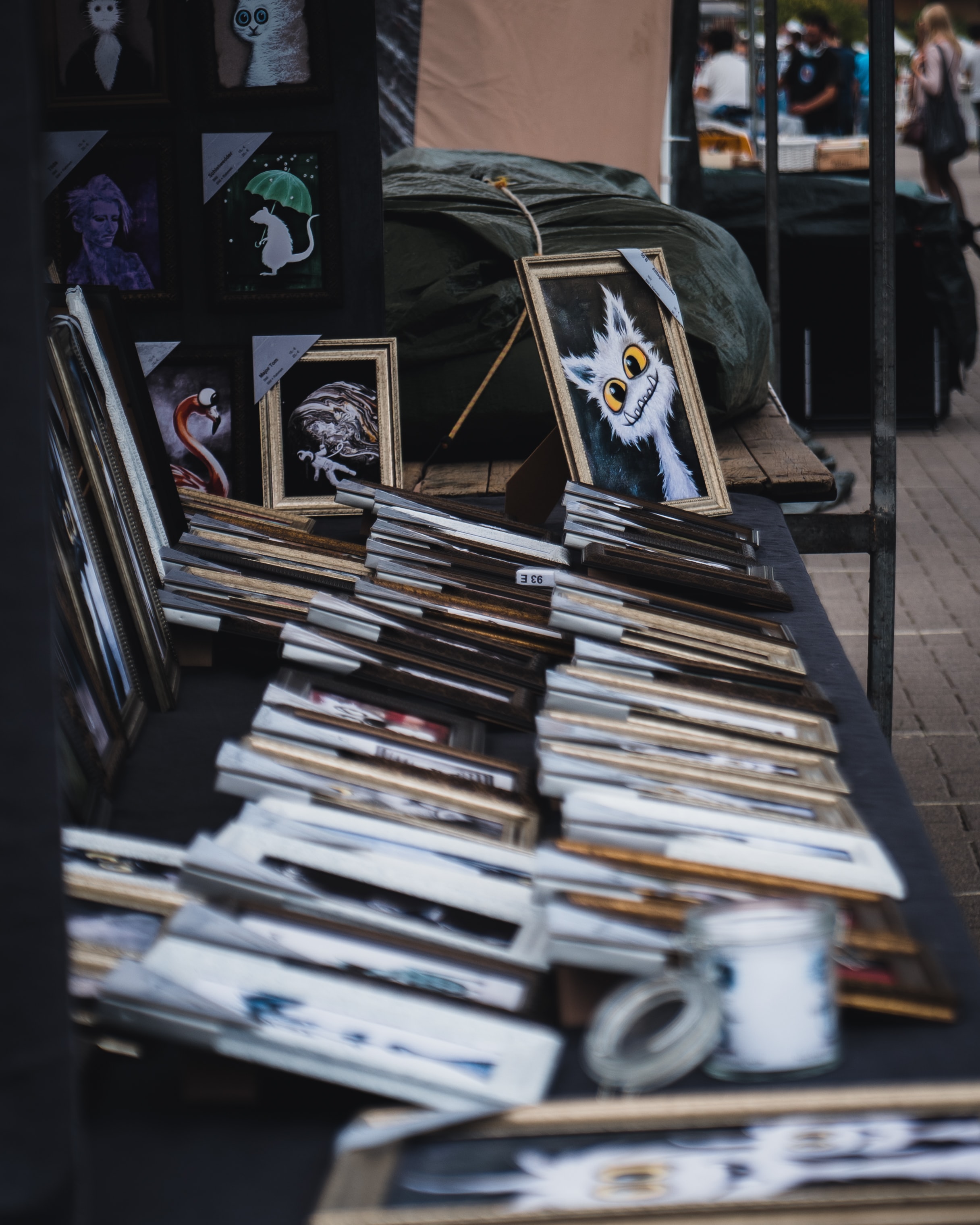 Photo of a stand selling framed art